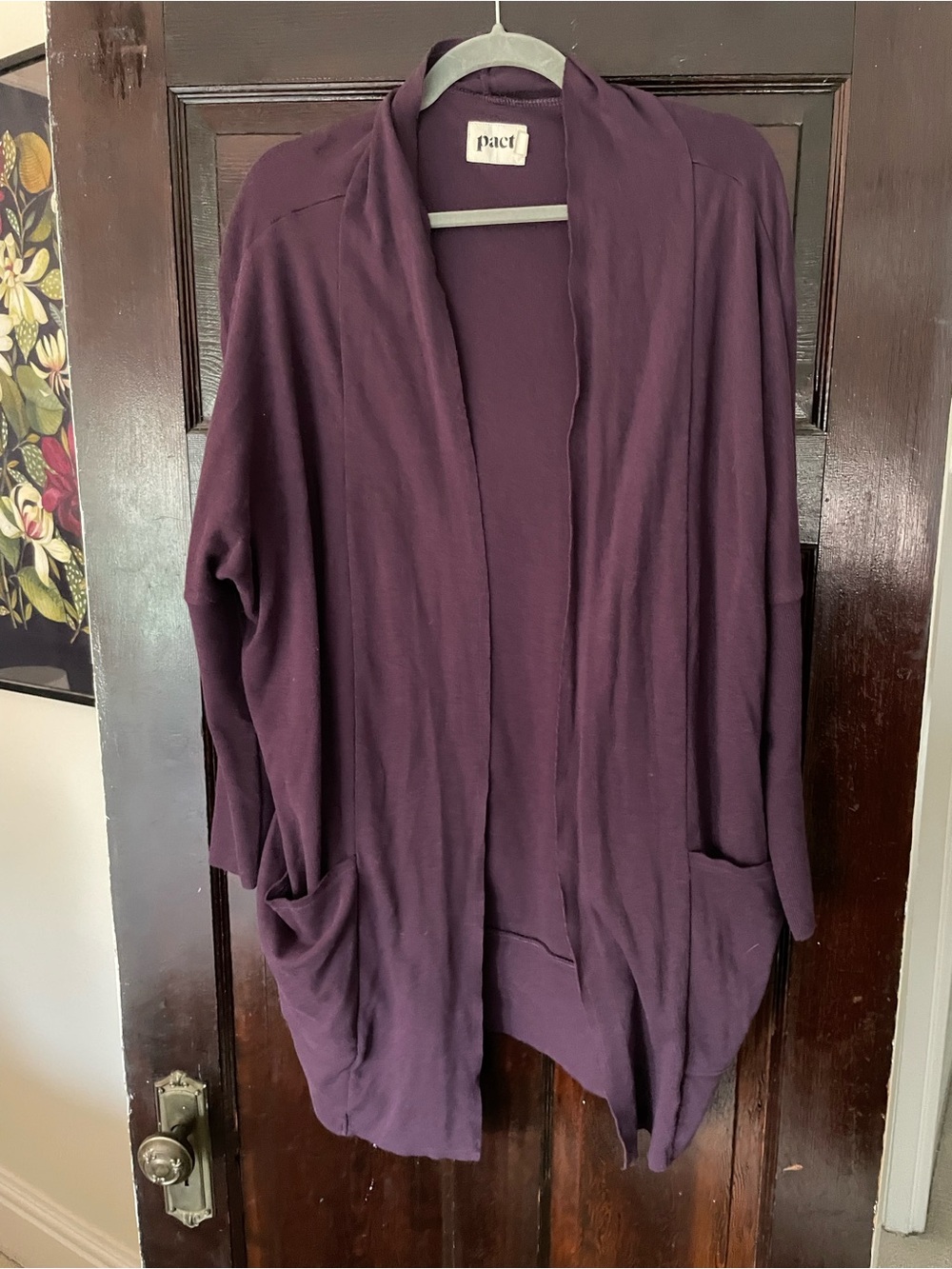 Pact Women's Open Cardigan in Deep Plum